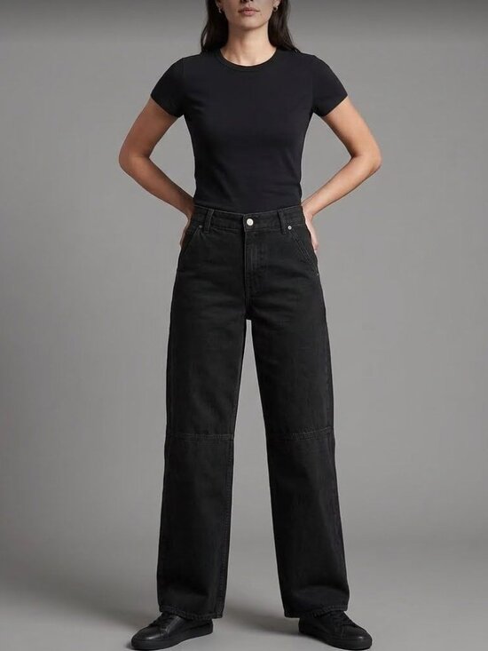 GAP Pants - Gap Baggy Mid Rise Ultrasoft Black Denim Wide-Leg Jeans 31/12T